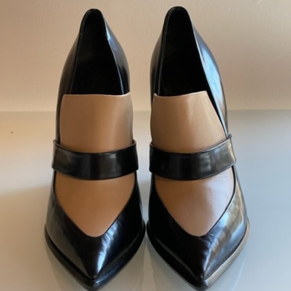 Celine Shoes - Celine Paris black & tan pointed loafer block heel